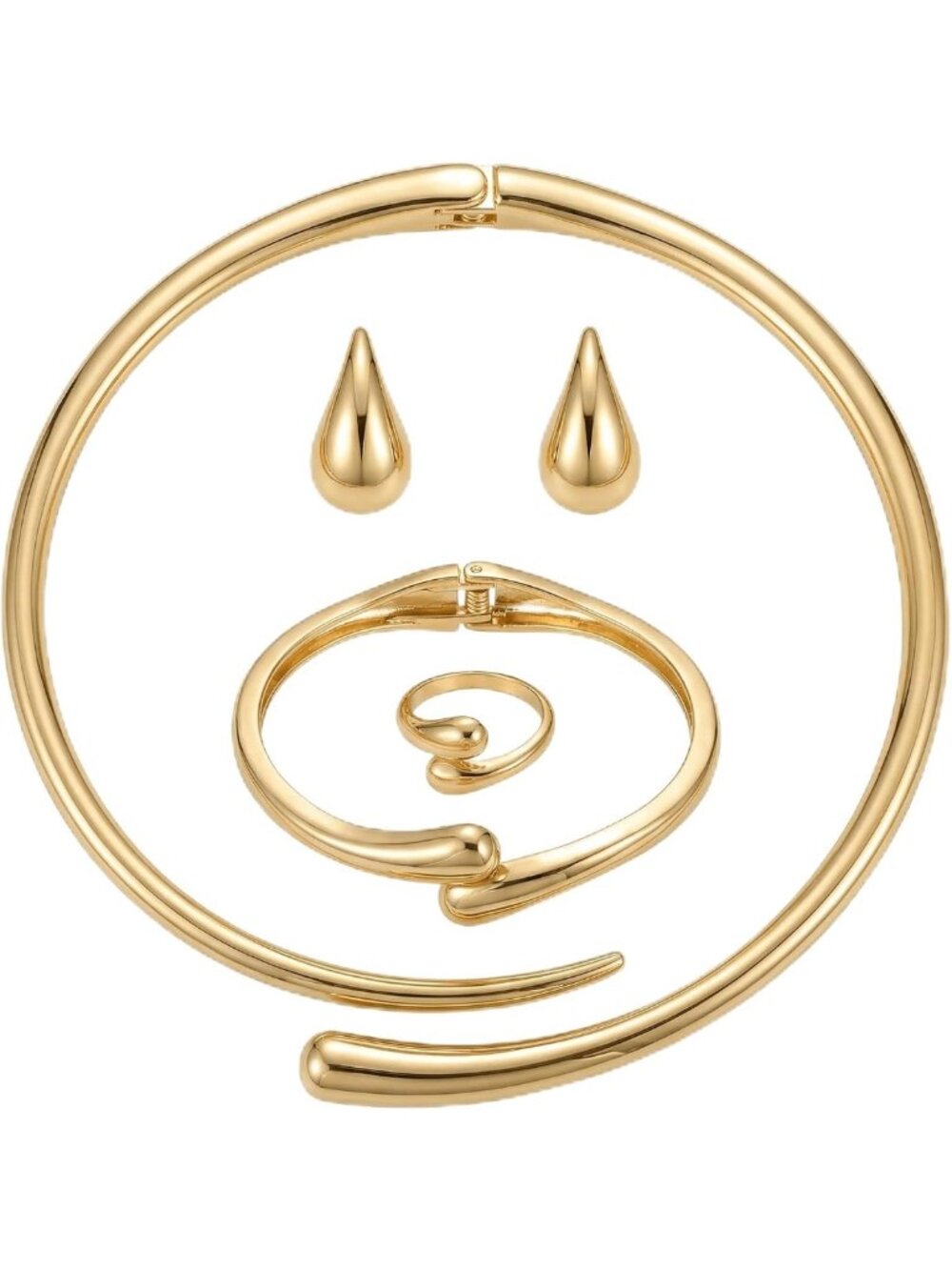 Chunky Gold Jewelry Set for Women - 4 Pcs Statement Necklace, Earrings, Bracelet